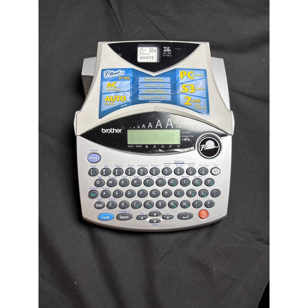 Brother P-Touch PT-1950 Electronic Labeling System PC Ready Silver Grey Labeller